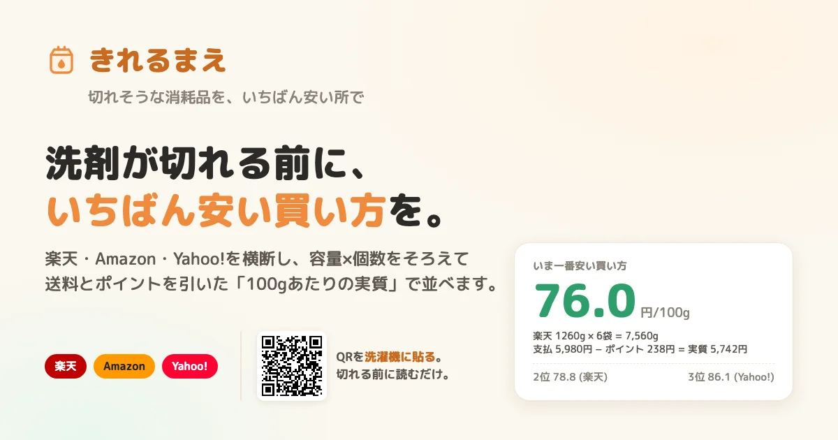 きれるまえ: 洗剤が切れる前に、いちばん安い買い方を