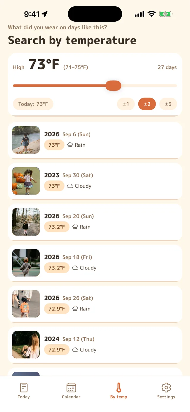 Search past days by temperature