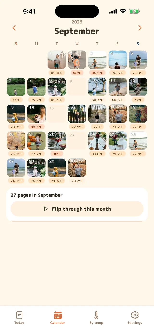 A month of photos with each day's temperature